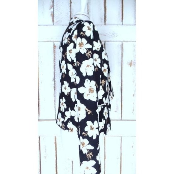 Vintage 90s black cream ivory white floral blazer jacket - Picture 4 of 5